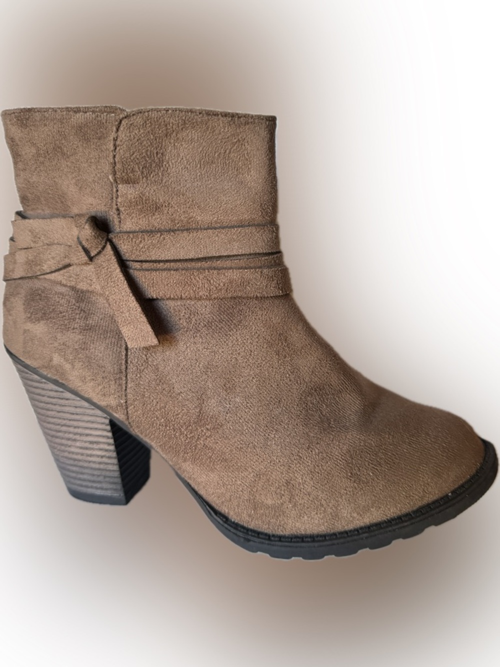 ETC! Women's Taupe Suede Ankle Boot with Block Heel.